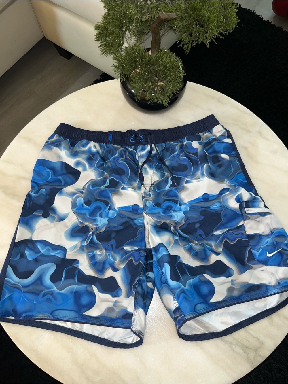 Nike Men's Blue & White Abstract Print Swim Board Shorts
